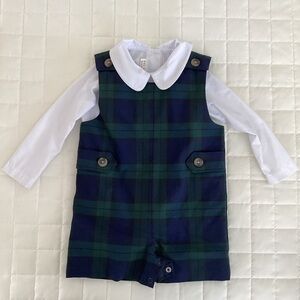 TBBC Beaufort Bonnet Company Plaid Jon Jon Set + Peter Pan Bodysuit 18–24M